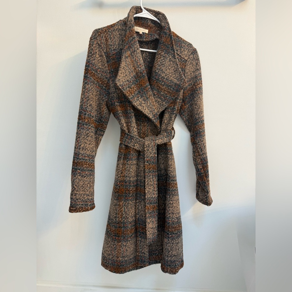 Stylish Plaid Belted Coat